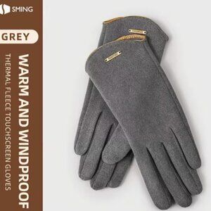 New Women's Light Gray Faux Suede Thermal Touchscreen Gloves w/ Silky Lining